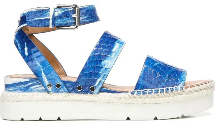 Sport Sandals Women Franco Sarto Sarto Calvin Wedge Sandal Blue Snake Leather