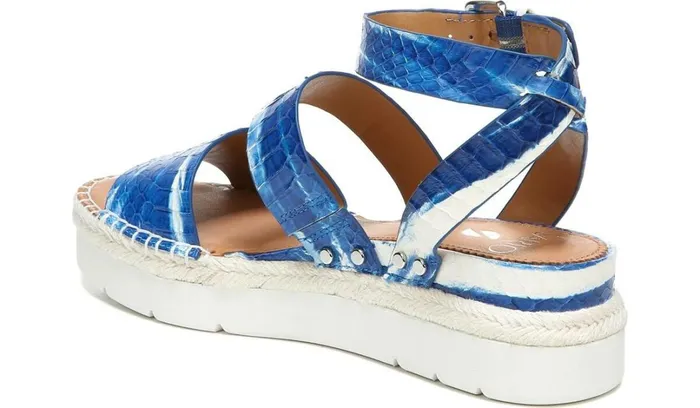 Sport Sandals Women Franco Sarto Sarto Calvin Wedge Sandal Blue Snake Leather