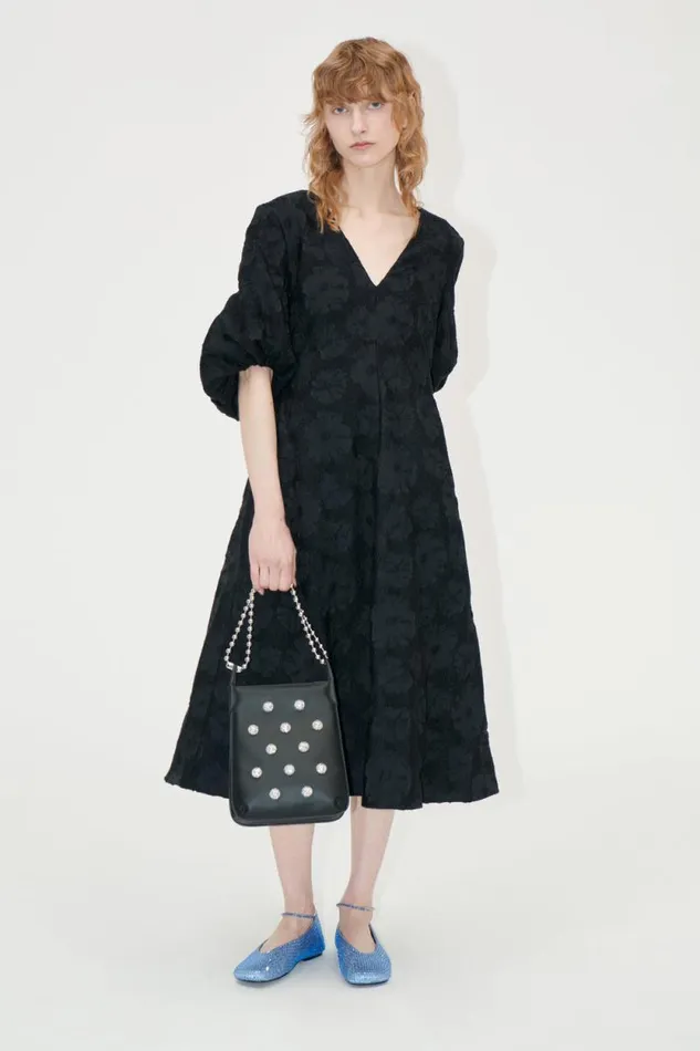 Stine Goya Dresses 34 Volume Sleeves Midi Dress 8211 Anemone Jacquard 8211 Women