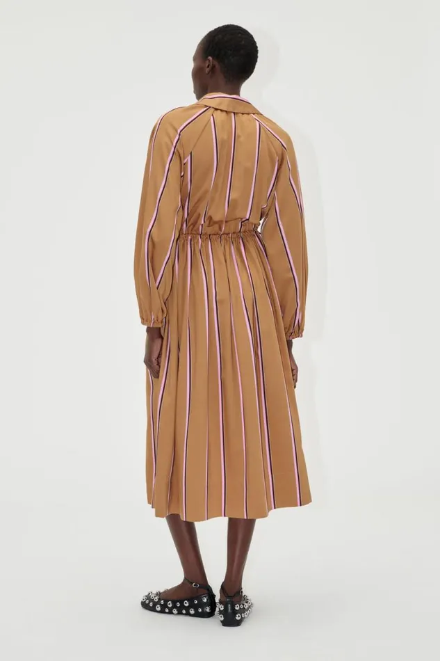 Stine Goya Dresses Elasticated Midi Dress 8211 Cocoa Stripes 8211 Women