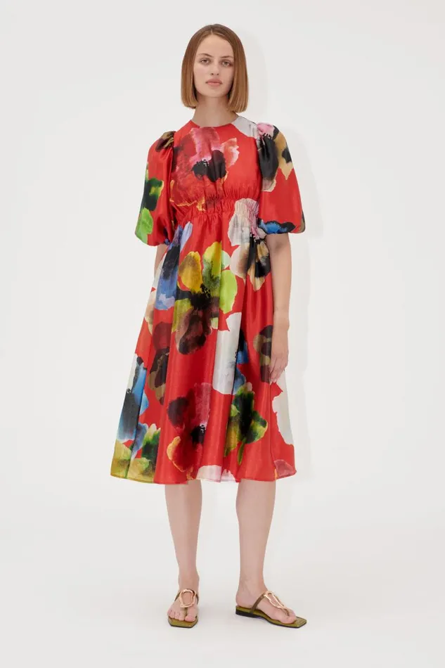 Stine Goya Dresses Elasticated Waist Midi Dress 8211 Bloom In Red 8211 Women