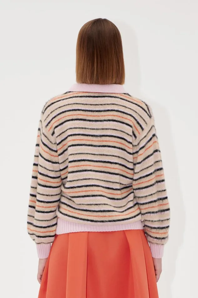 Stine Goya Knitwear Long Sleeve Knit Polo 8211 Alpaca Cream Stripes 8211 Women