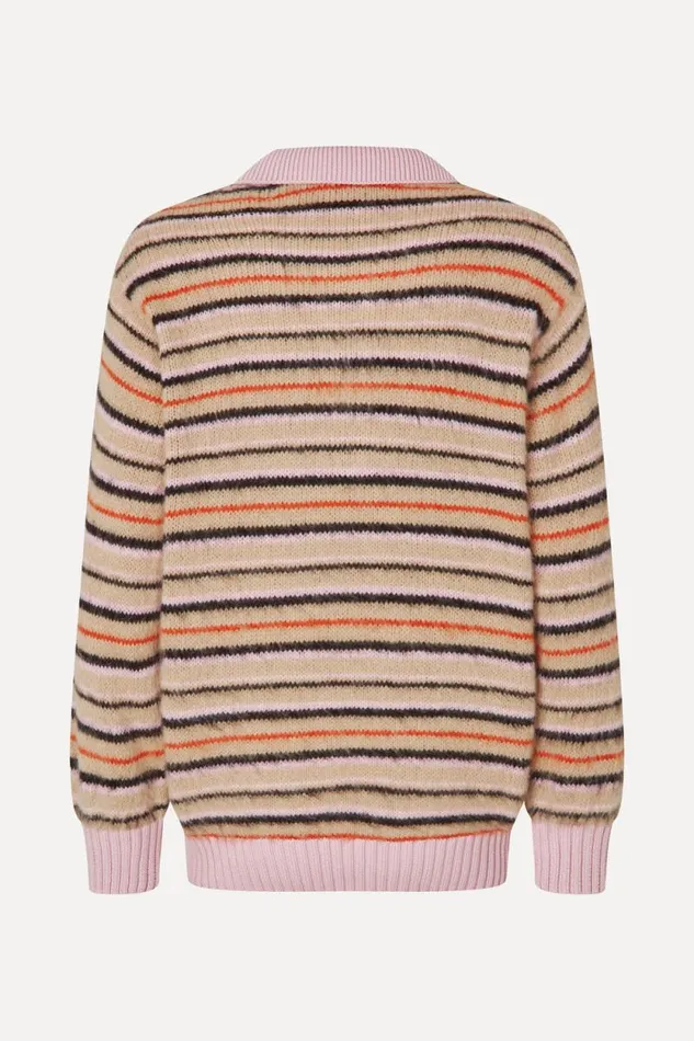 Stine Goya Knitwear Long Sleeve Knit Polo 8211 Alpaca Cream Stripes 8211 Women