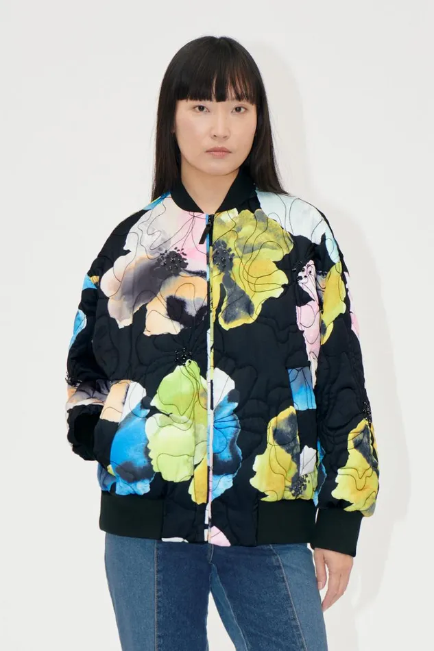 Stine Goya Outerwear Voluminous Bomber Jacket 8211 Watercolor Bloom 8211 Women