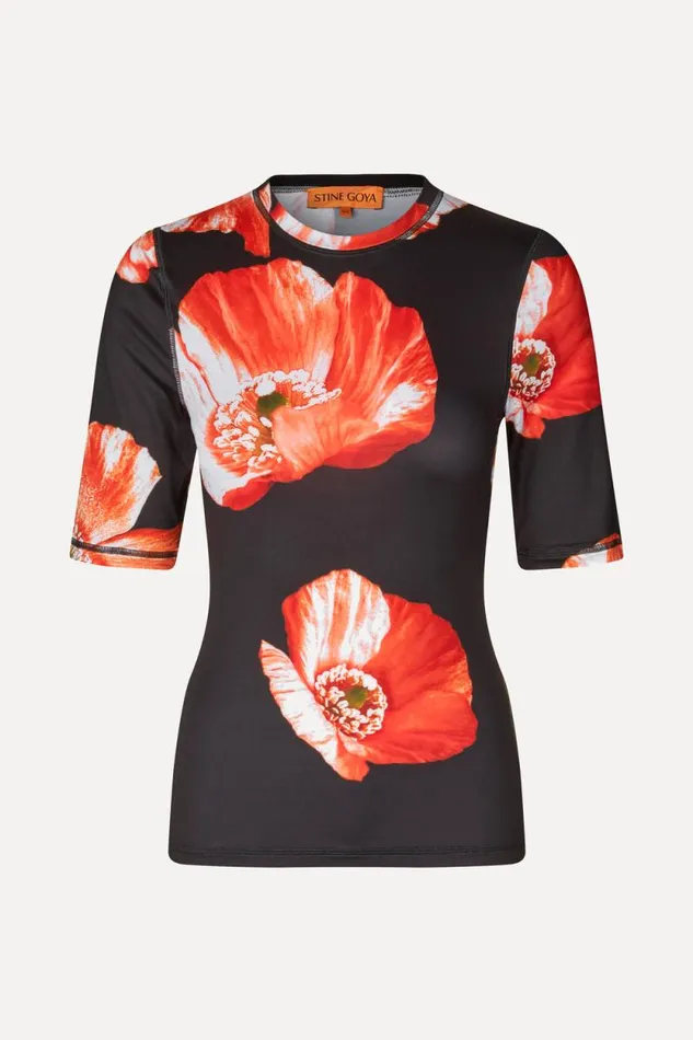 Stine Goya Tops and Shirts SGMinerva Tshirt 8211 Opium Poppies 8211 Women