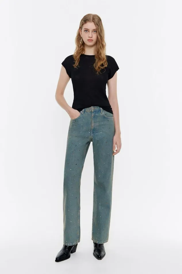 STRAIGHT CROPPED 8211 Blue Stones Jeans Light Denim Blue Women Bimba Y Lola Trousers