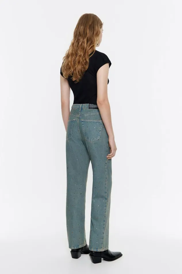 STRAIGHT CROPPED 8211 Blue Stones Jeans Light Denim Blue Women Bimba Y Lola Trousers STRAIGHT CROPPED 8211 Blue Stones Jeans Light Denim Blue Women Bimba Y Lola Trousers