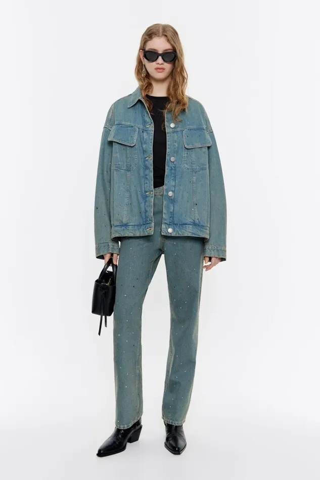 STRAIGHT CROPPED 8211 Blue Stones Jeans Light Denim Blue Women Bimba Y Lola Trousers STRAIGHT CROPPED 8211 Blue Stones Jeans Light Denim Blue Women Bimba Y Lola Trousers
