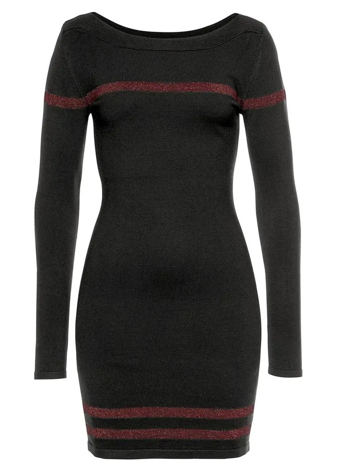 STRIPE DETAIL SWEATER DRESS Black Women VENUS Short Dresses