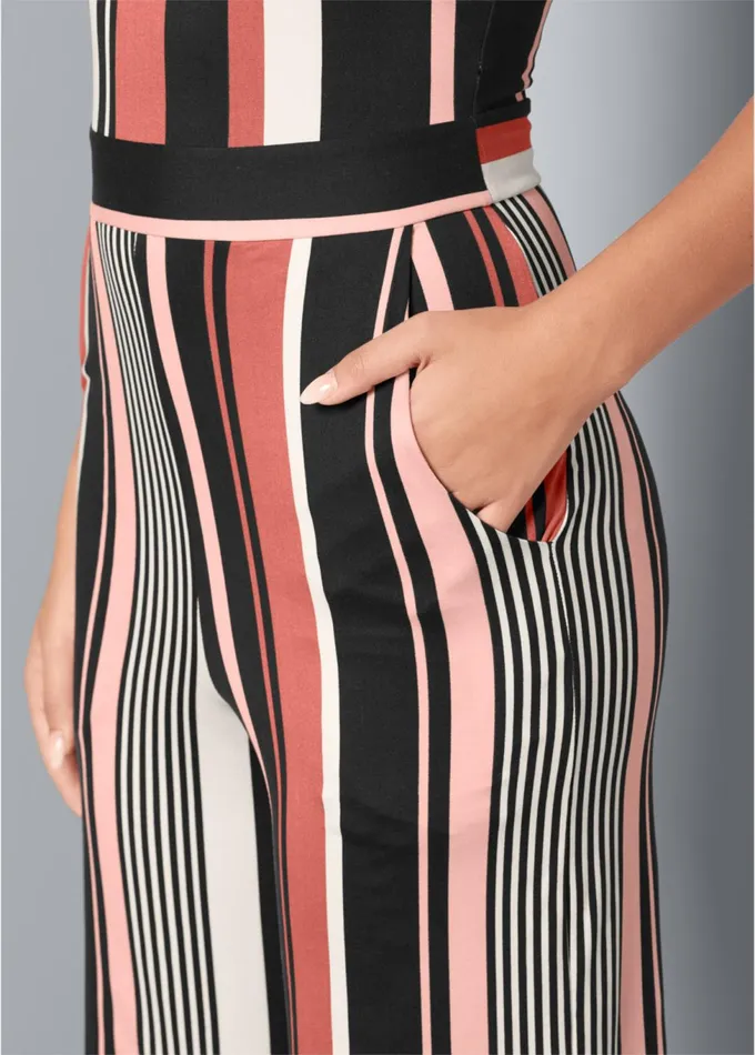 STRIPE HIGH NECK JUMPSUIT Coral Multi Women VENUS Jumpsuits