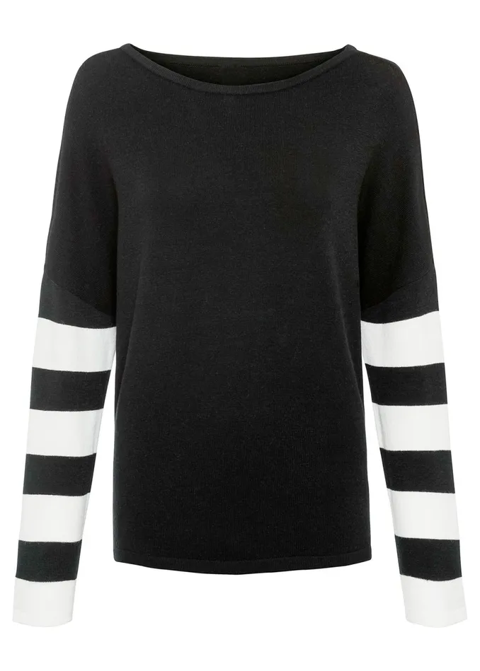 STRIPE SLEEVE SWEATER Black and White Women VENUS Pullover