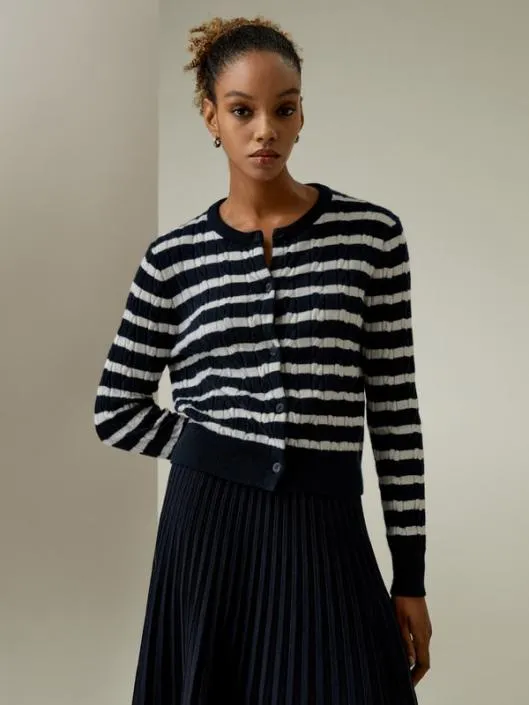 Striped Cable Knit Cardigan Women Lilysilk Knitwear
