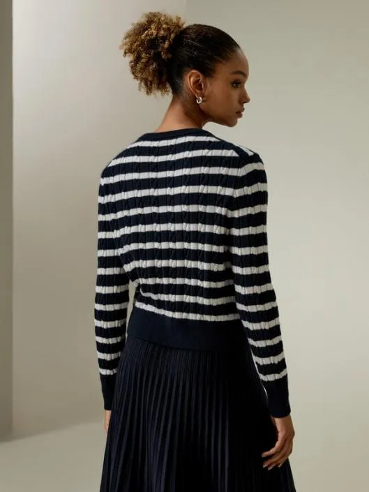 Striped Cable Knit Cardigan Women Lilysilk Knitwear