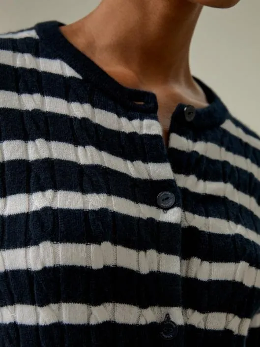 Striped Cable Knit Cardigan Women Lilysilk Knitwear