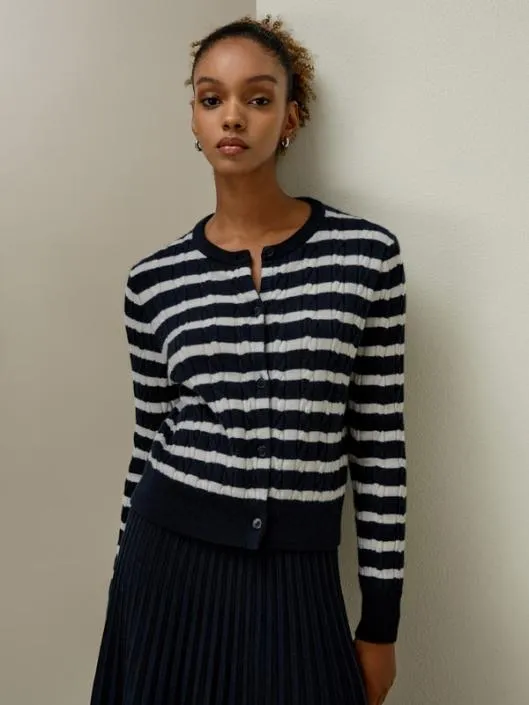 Striped Cable Knit Cardigan Women Lilysilk Knitwear