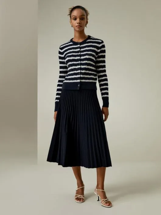 Striped Cable Knit Cardigan Women Lilysilk Knitwear