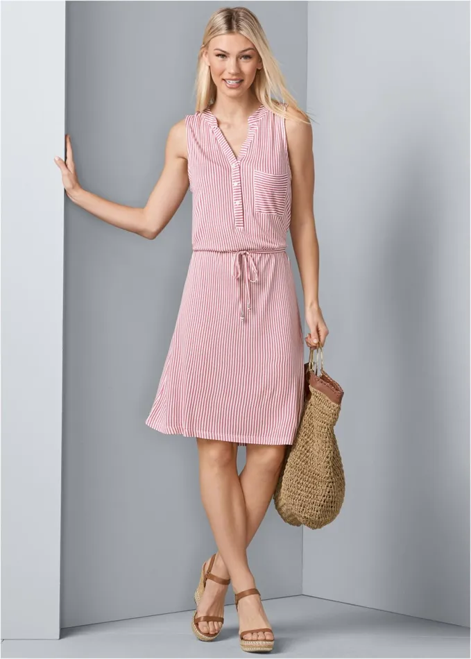 STRIPED CASUAL DRESS Red and White Women VENUS Sundresses