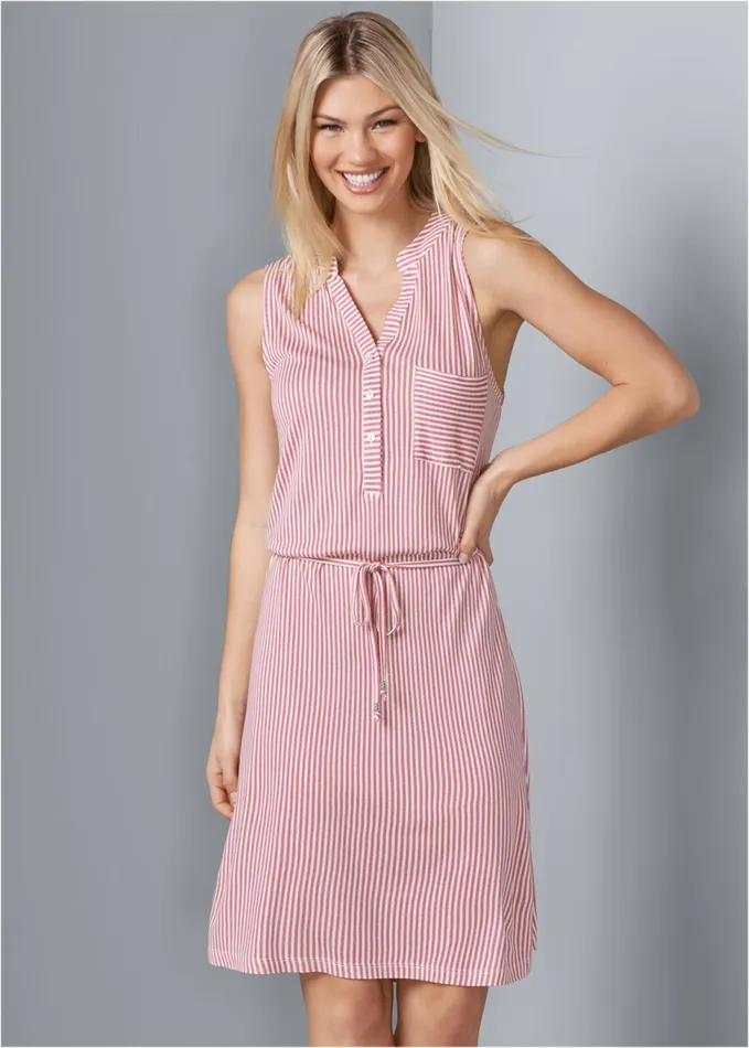 STRIPED CASUAL DRESS Red and White Women VENUS Sundresses