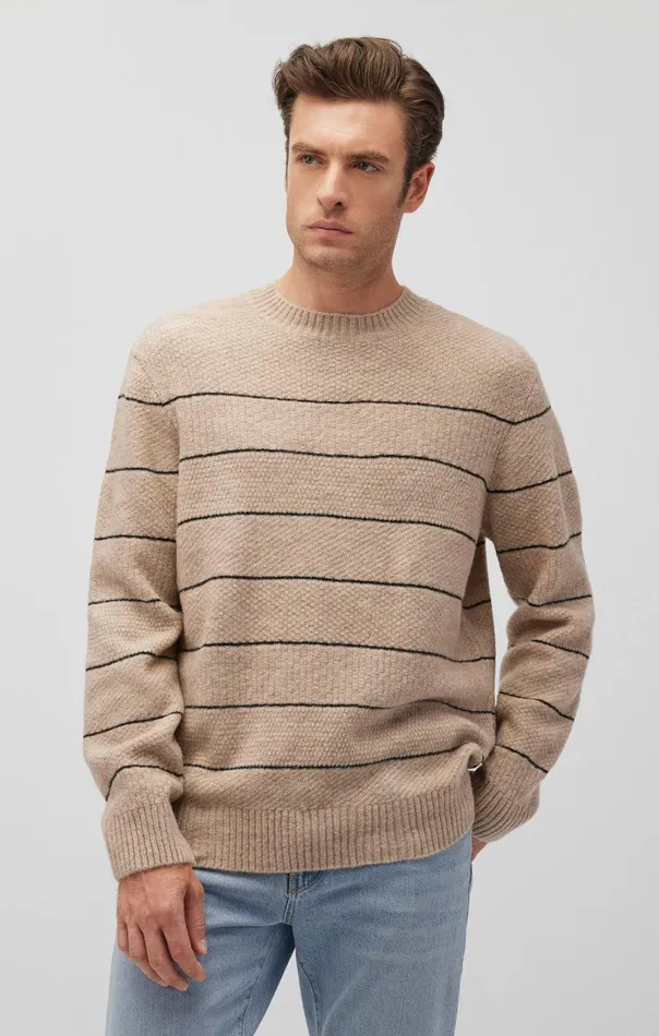 Striped Crew Neck Sweater In Oatmeal Melange Men Mavi Jeans Sweaters