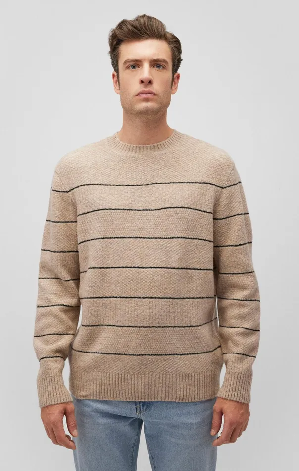 Striped Crew Neck Sweater In Oatmeal Melange Men Mavi Jeans Sweaters Striped Crew Neck Sweater In Oatmeal Melange Men Mavi Jeans Sweaters