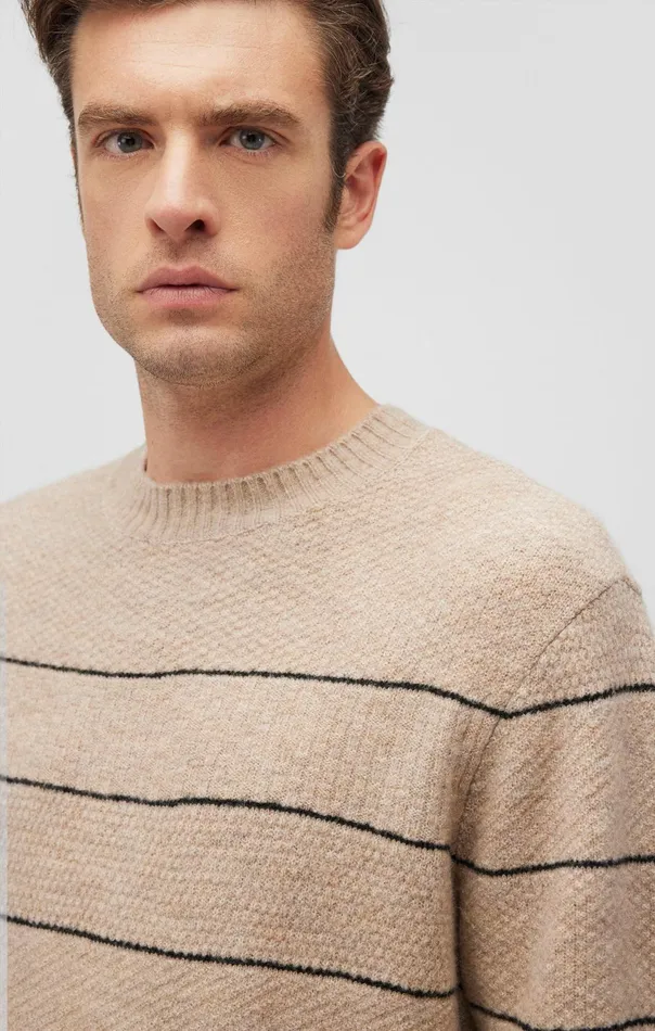 Striped Crew Neck Sweater In Oatmeal Melange Men Mavi Jeans Sweaters Striped Crew Neck Sweater In Oatmeal Melange Men Mavi Jeans Sweaters