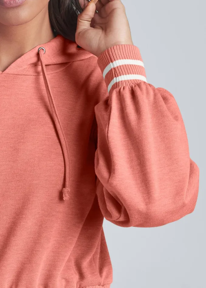 STRIPED RIB HOODIE Coral and White Women VENUS Sweatshirts and Hoodies