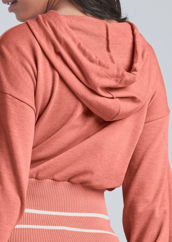 STRIPED RIB HOODIE Coral and White Women VENUS Sweatshirts and Hoodies