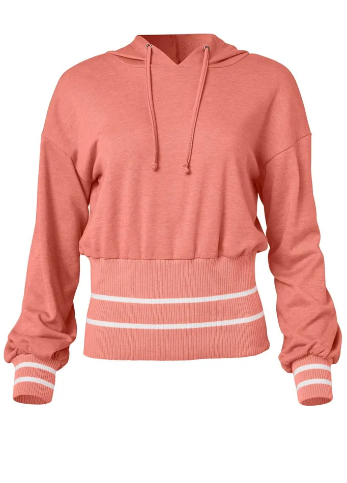 STRIPED RIB HOODIE Coral and White Women VENUS Sweatshirts and Hoodies