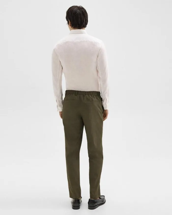 Suits Men Theory Curtis Drawstring Pant In Good Linen Dark Olive