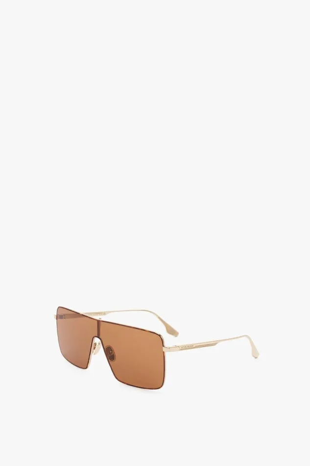 Sunglasses Women Victoria Beckham Rectangular Visor GoldFramed Sunglasses