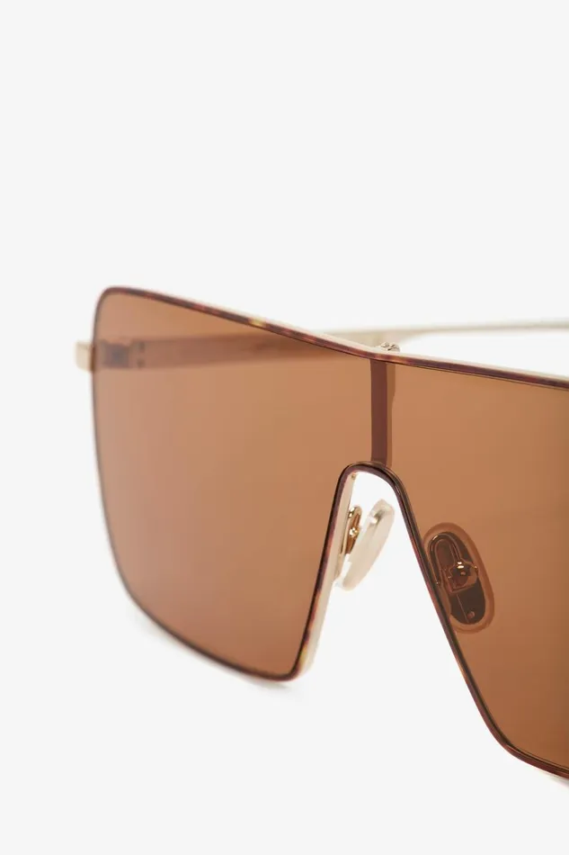 Sunglasses Women Victoria Beckham Rectangular Visor GoldFramed Sunglasses