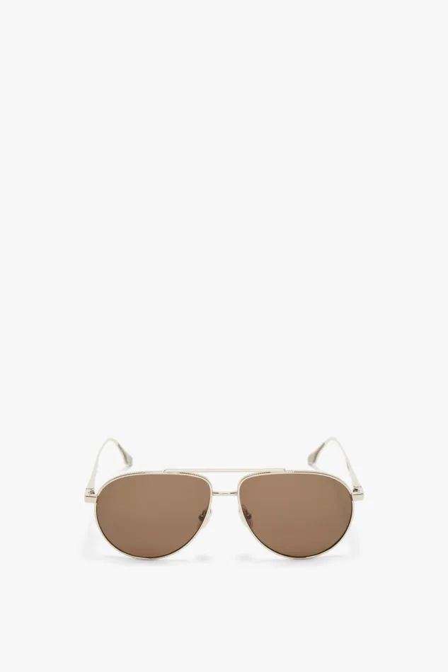 Sunglasses Women Victoria Beckham V Metal Pilot Sunglasses In GoldKhaki