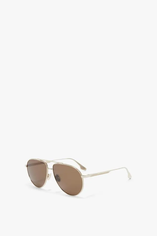 Sunglasses Women Victoria Beckham V Metal Pilot Sunglasses In GoldKhaki