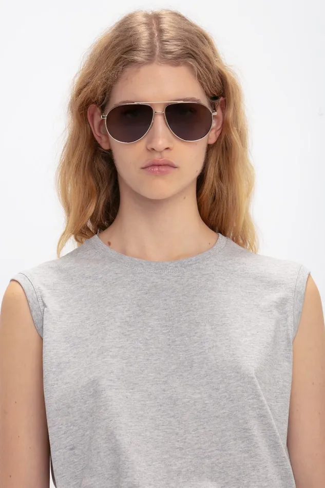 Sunglasses Women Victoria Beckham V Metal Pilot Sunglasses In GoldKhaki