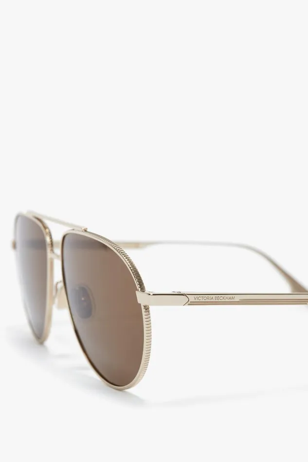 Sunglasses Women Victoria Beckham V Metal Pilot Sunglasses In GoldKhaki