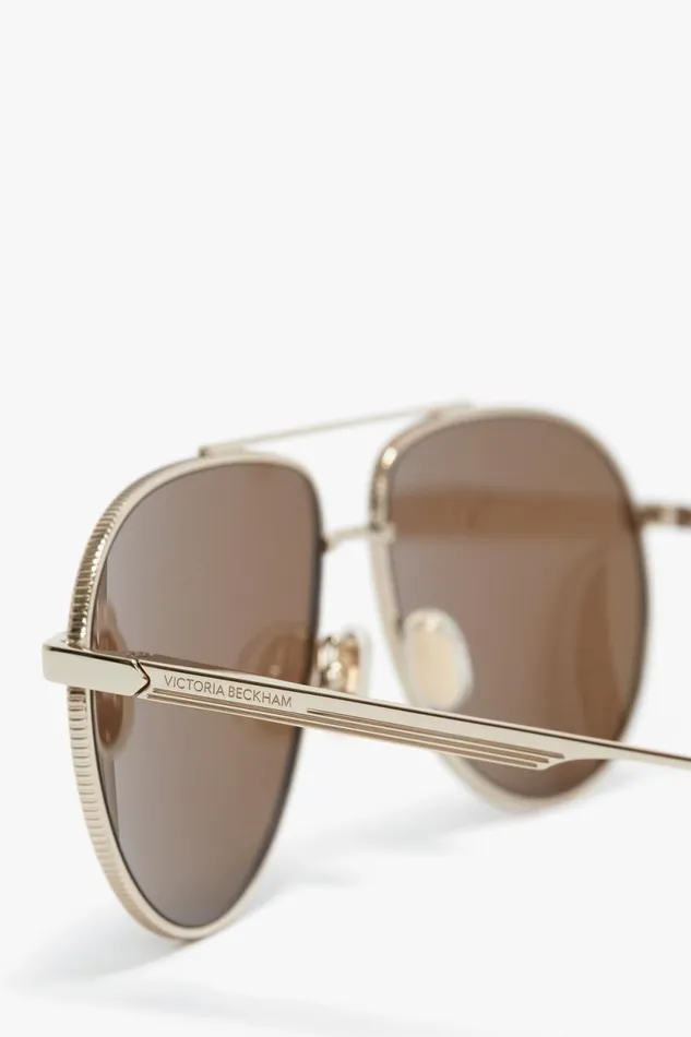 Sunglasses Women Victoria Beckham V Metal Pilot Sunglasses In GoldKhaki