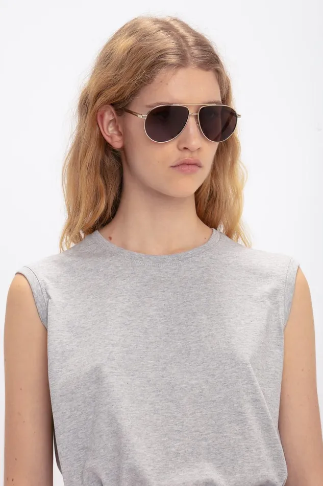Sunglasses Women Victoria Beckham V Metal Pilot Sunglasses In GoldKhaki