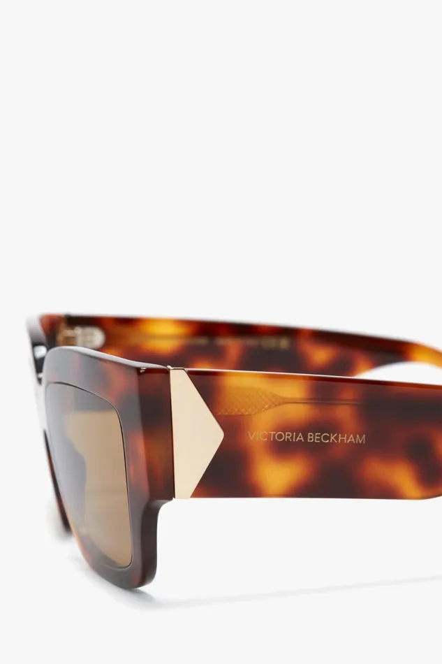 Sunglasses Women Victoria Beckham V Plaque Rectangular Frame Sunglasses In Tortoise