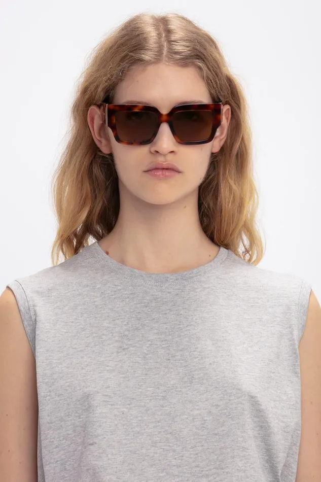 Sunglasses Women Victoria Beckham V Plaque Rectangular Frame Sunglasses In Tortoise