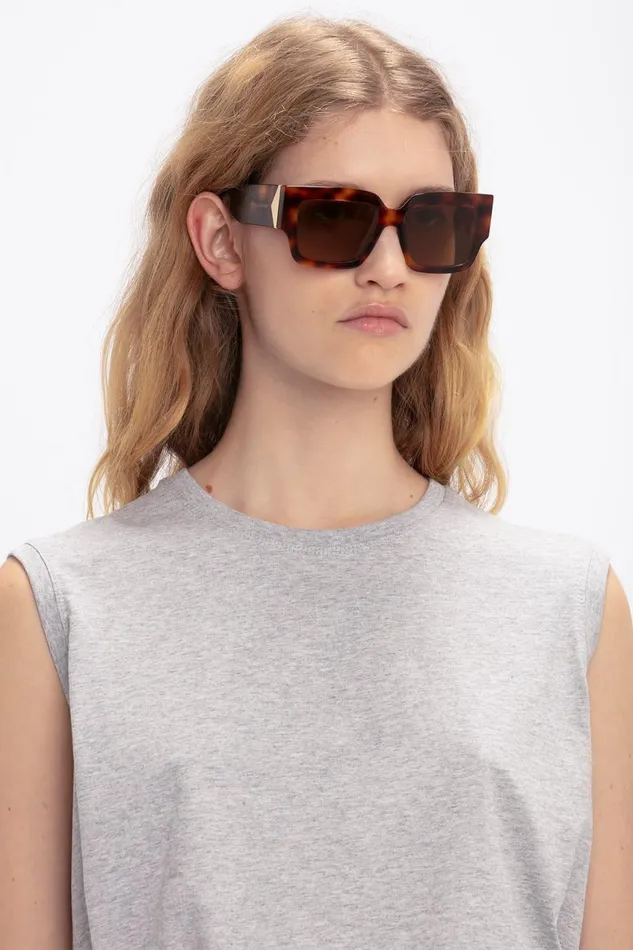 Sunglasses Women Victoria Beckham V Plaque Rectangular Frame Sunglasses In Tortoise