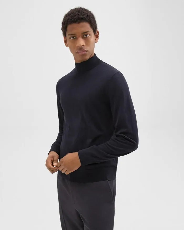 Sweaters Cardigans Men Theory Mock Neck Sweater In Regal Wool Navy