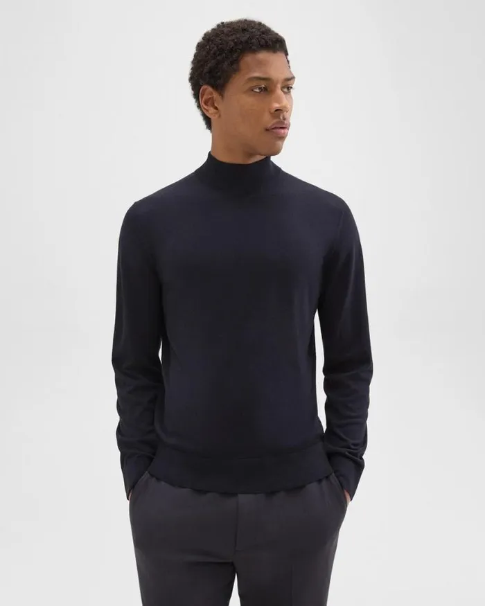 Sweaters Cardigans Men Theory Mock Neck Sweater In Regal Wool Navy