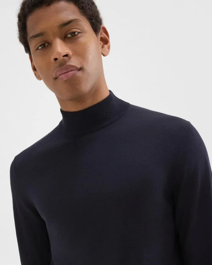 Sweaters Cardigans Men Theory Mock Neck Sweater In Regal Wool Navy