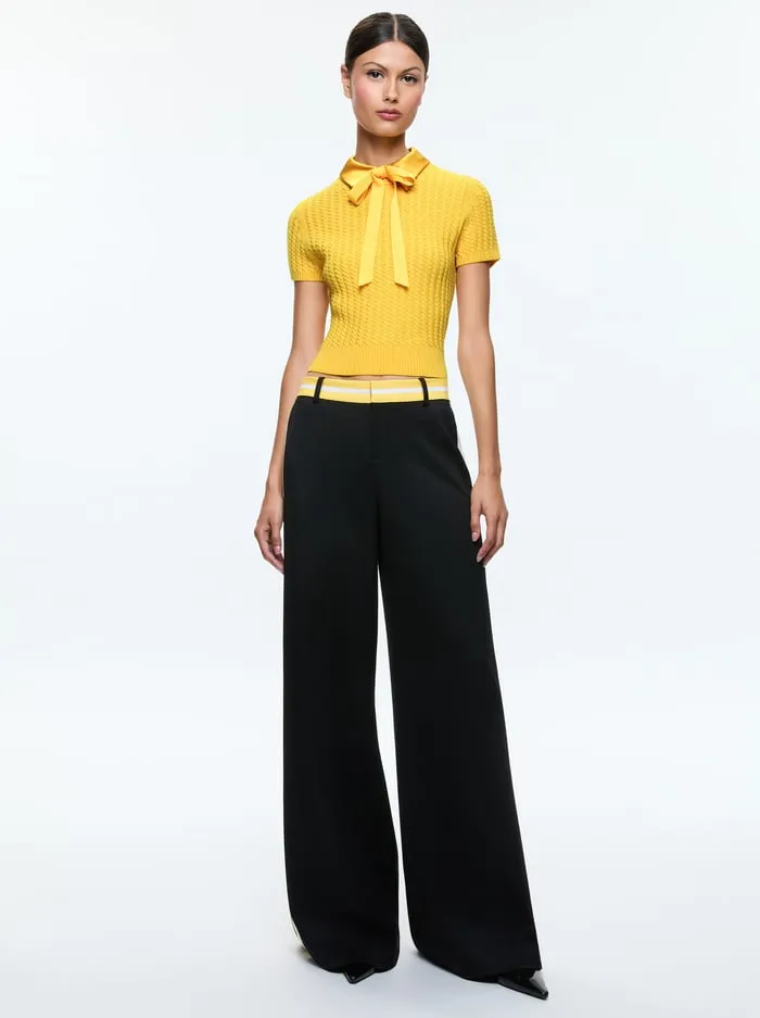 Sweaters Women Alice Olivia Abbott Short Sleeve Pullover With Woven Collar Mustard Seed