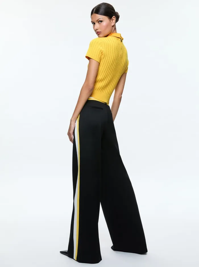 Sweaters Women Alice Olivia Abbott Short Sleeve Pullover With Woven Collar Mustard Seed