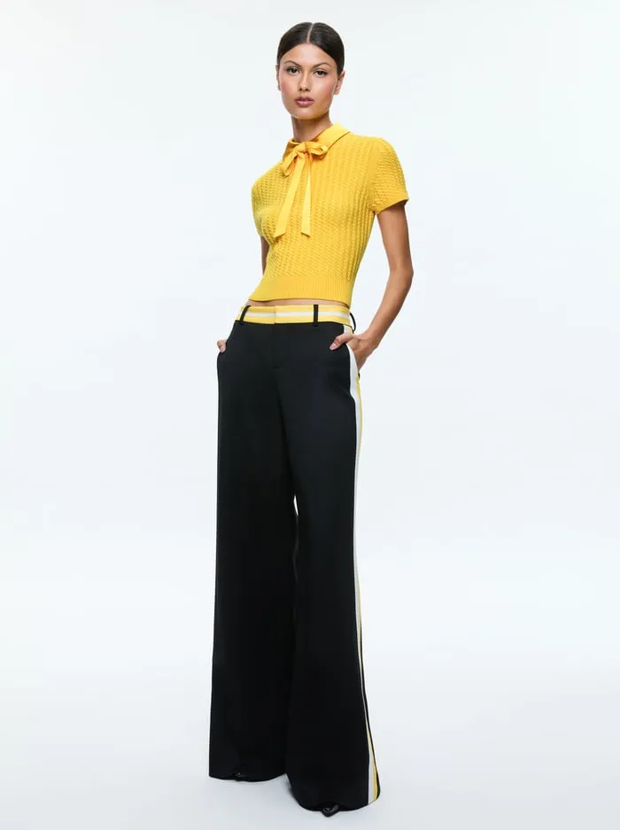 Sweaters Women Alice Olivia Abbott Short Sleeve Pullover With Woven Collar Mustard Seed