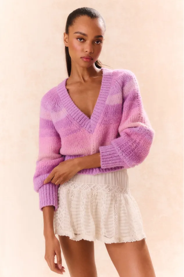 Sweaters Women LoveShackFancy Barbarelle Alpaca Striped Pullover Sugar Plum