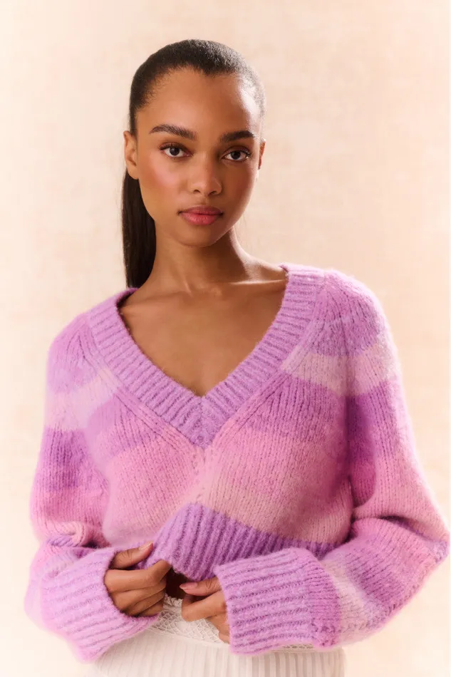 Sweaters Women LoveShackFancy Barbarelle Alpaca Striped Pullover Sugar Plum