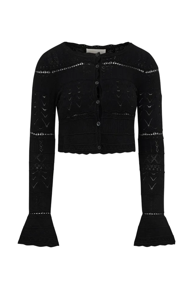Sweaters Women LoveShackFancy Media Pointelle Knit Cardigan Black