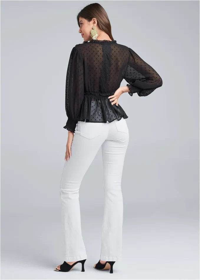 SWISS DOT VNECK TOP Black Women VENUS Night Out Tops SWISS DOT VNECK TOP Black Women VENUS Night Out Tops